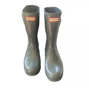 Hunter Women's Original Short Gloss Rain Boots Gray Size US 11 Waterproof Rubber